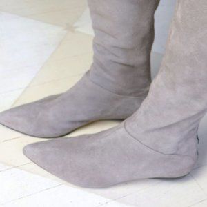 Sacco Vintage Italian made taupe/grey suede all leather back zip boots sz7.5